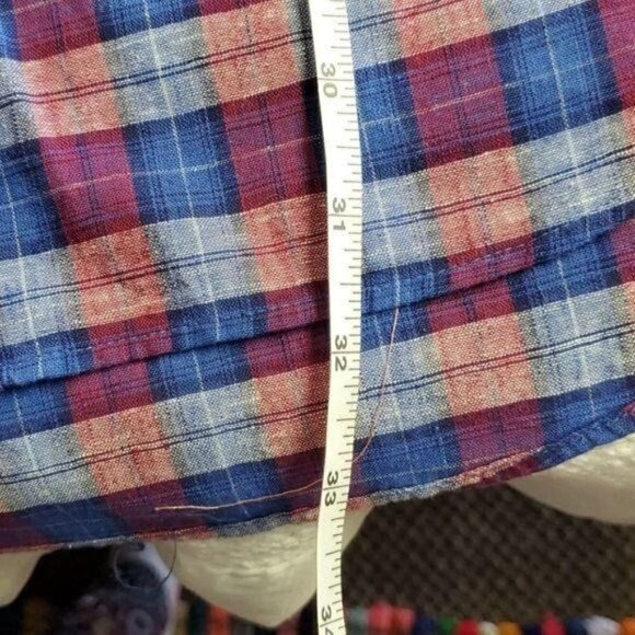 Ledbury Classic Fit Blue/Red Plaid Sz. 17.5 (XL) Long Sleeve Casual Shirt - Picture 9 of 9